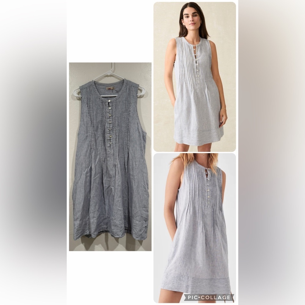 Faherty Blue White Stripes Isha Sleeveless 100% Linen Mini Dress size L